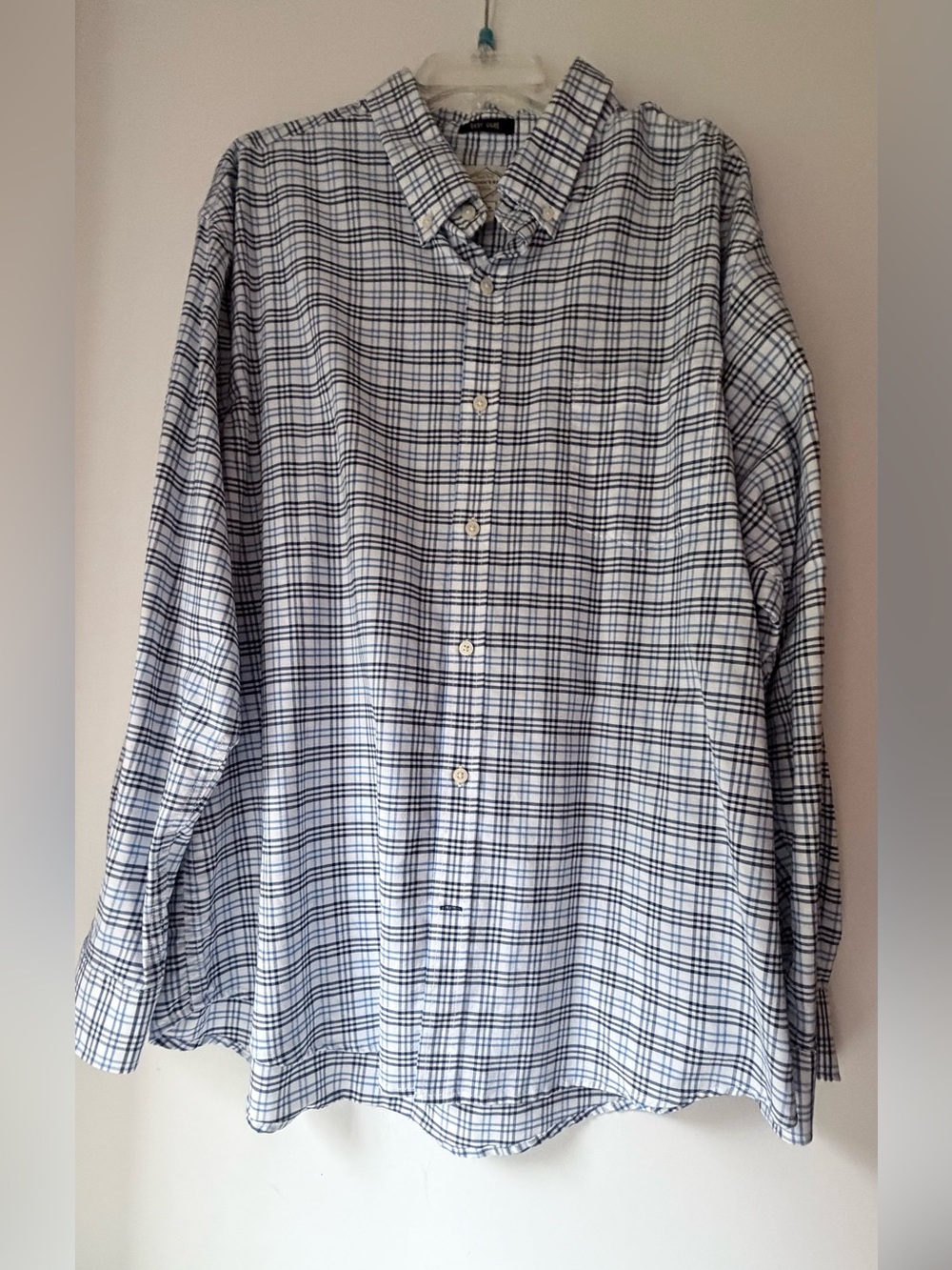 St. John's Bay White and Navy Plaid Button-Down Shirt